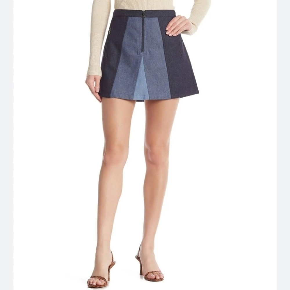 BCBG MAXAZRIA JUDAH DENIM COLOR BLOCK MINI SKIRT LNC